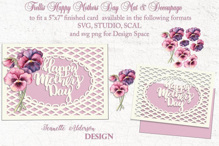 Mothers Day trellis card and pansy decoupage cutting file example image 1