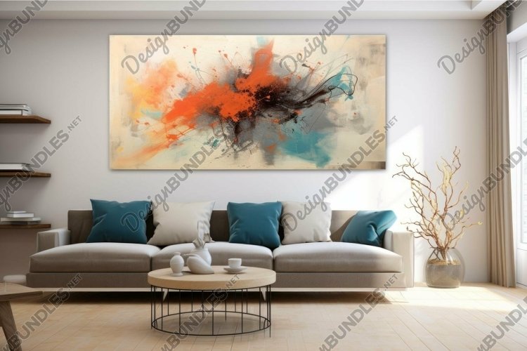 Modern living room with abstract art canvas