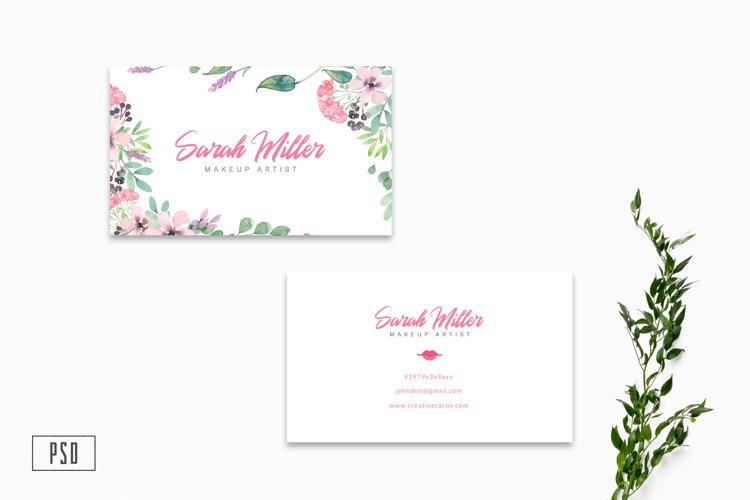 Floral Minimalist Business Card Template example image 1