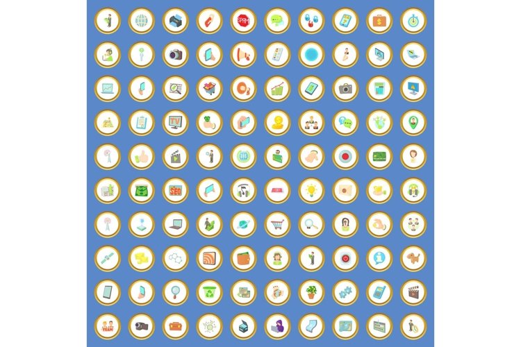 100 it business icons set cartoon vector