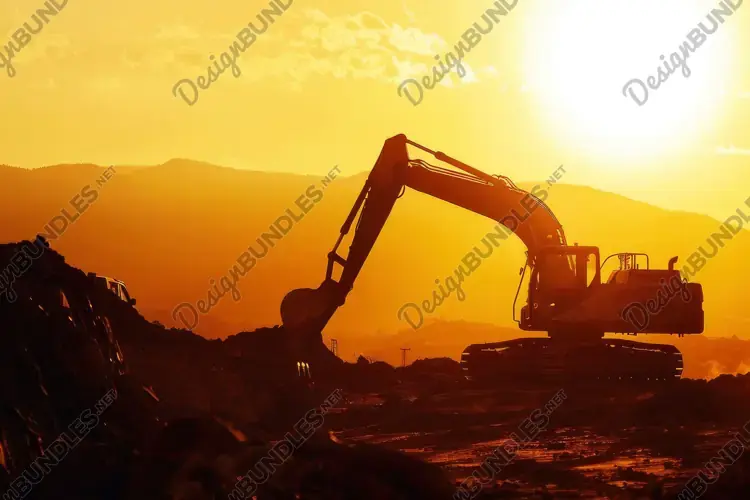 Excavator in Construction Site Background Wallpaper