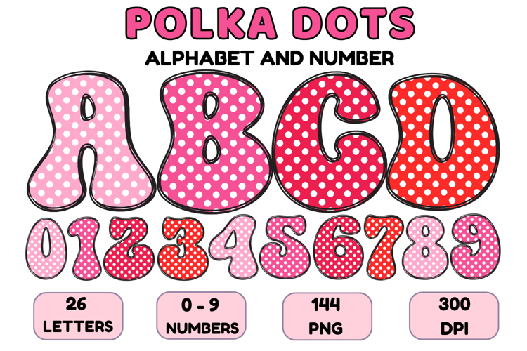 Polka Dots Alphabet Letters & Numbers Clipart PNG 300DPI