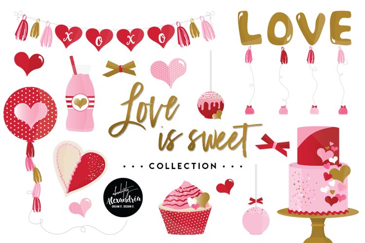Love Is Sweet Clipart Graphics & Digital Paper Patterns Bundle example image 1
