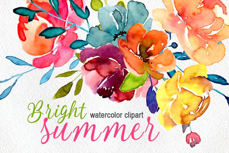 Bright watercolor summer flowers png example image 1