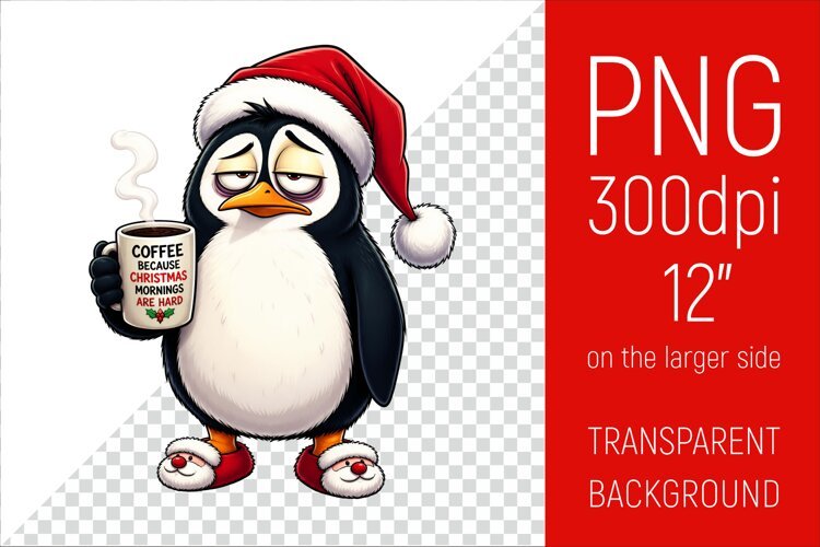 Funny Morning Coffee White Penguin in Santa Hat example image 1
