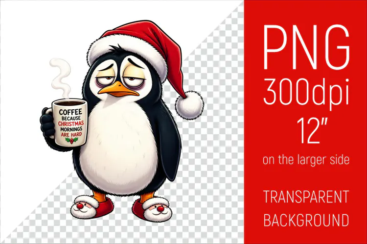 Funny Morning Coffee White Penguin in Santa Hat
