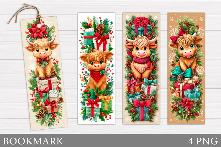 Christmas Cow Bookmark. Christmas Bookmark Printable