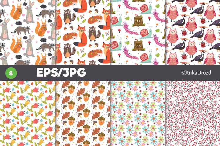 Cute Woodland Animal Forest digital paper. Nursery Décor example image 1