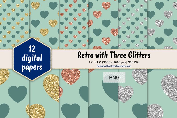 Hearts Retro with Three Glitters Color Combo #48 example image 1