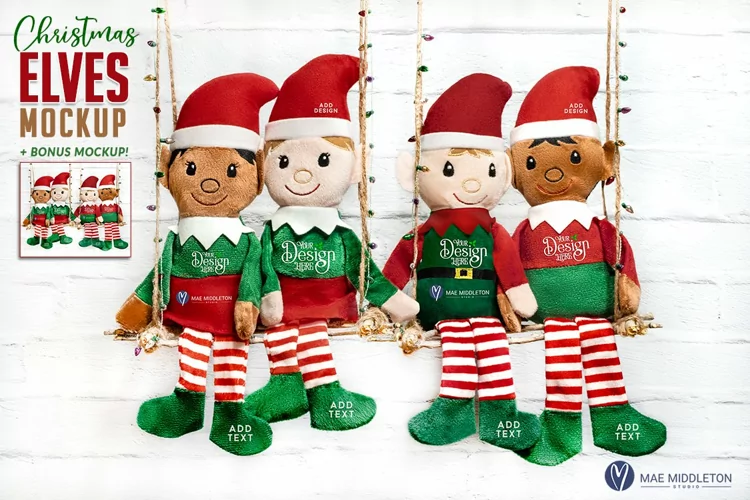 Christmas Plush Elves Mockup | Styled photo