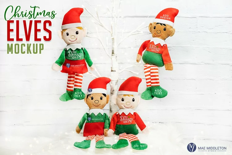 Christmas Mockup, Styled photo | Christmas Elf Dolls