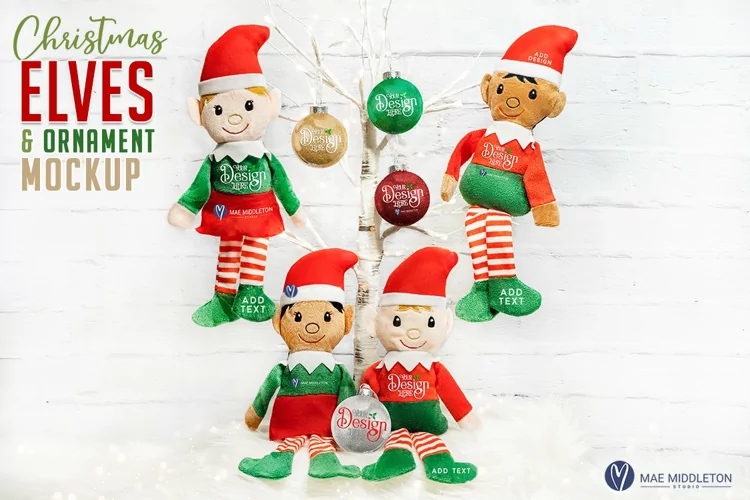 Christmas Elves and Ornaments Mockup | Styled photo