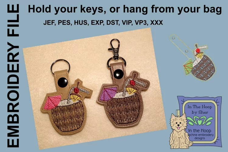 ITH Tropical Drink Key Fob - Embroidery Design