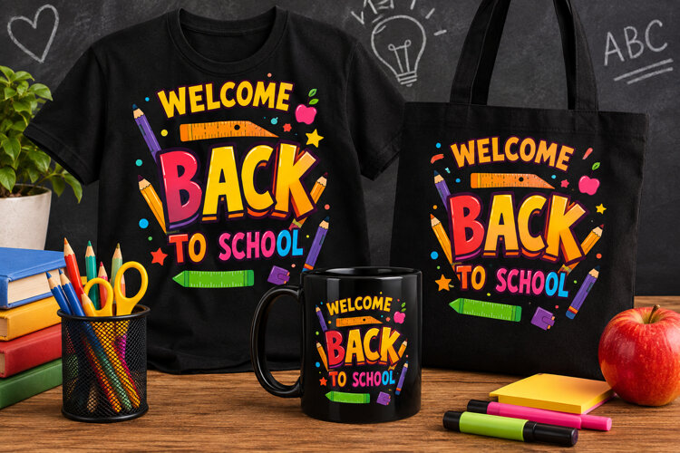 Welcome Back to School PNG, Colorful Pencil and Ruler Design example image 1