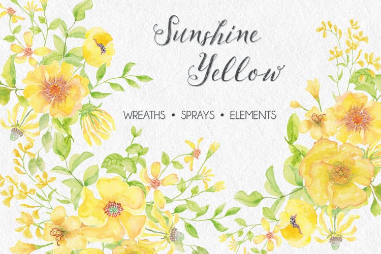 Sunshine Yellow - watercolor wreaths, sprays and elements