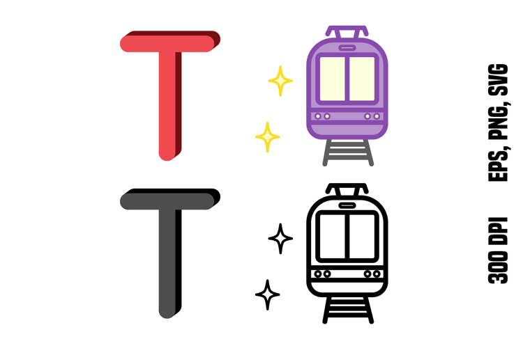 Letter T and Tram. Color and Line
