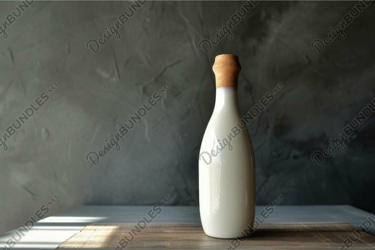Minimalist ceramic bottle on wooden surface