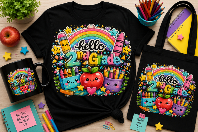 Hello 2nd Grade PNG | Back to School Sublimation Design