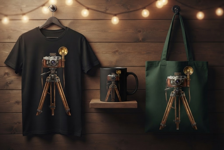 Vintage Camera on Wooden Tripod Design