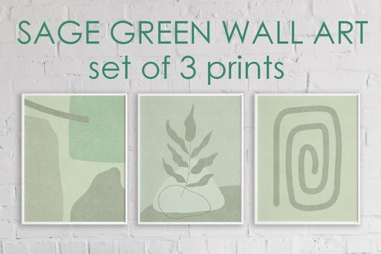 Modern Wall Art Set of 3 - Sage Green Mid Century Posters