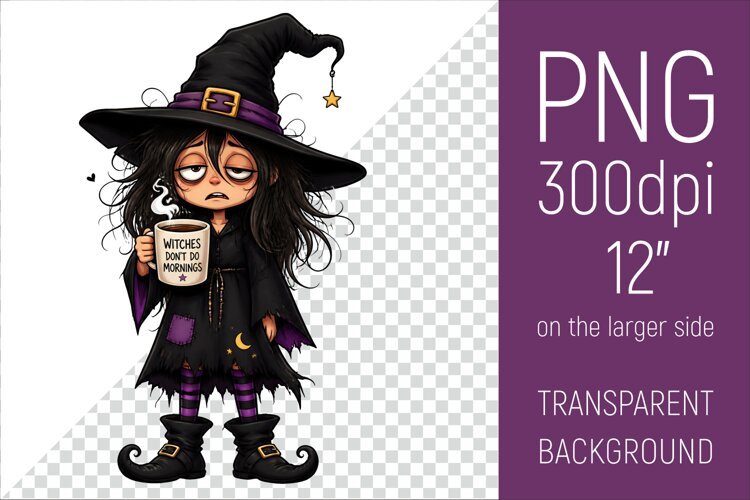 Funny Morning Coffee Witch | Halloween Clipart example image 1