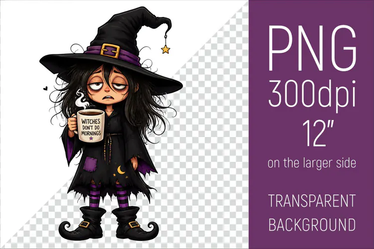Funny Morning Coffee Witch | Halloween Clipart