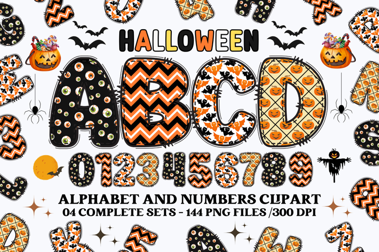 Halloween Alphabet png clipart, halloween letters doodle