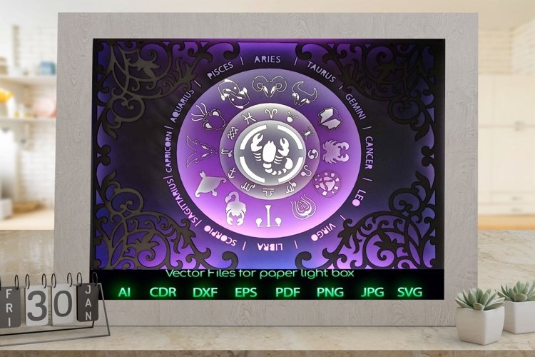 Zodiac sign scorpio Light box template , Paper or cardbo example image 1
