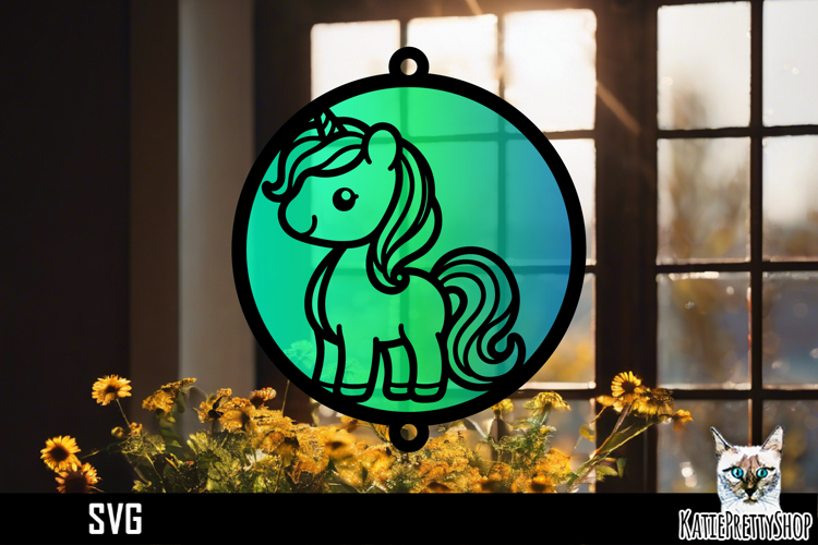 Suncatcher Car Charm Unicorn SVG, Hanging Ornament SVG