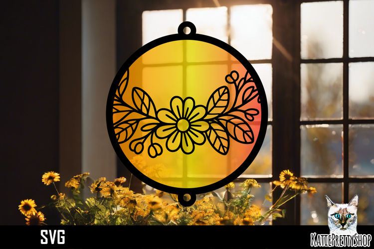 Suncatcher Car Charm Flowers SVG, Hanging Ornament SVG