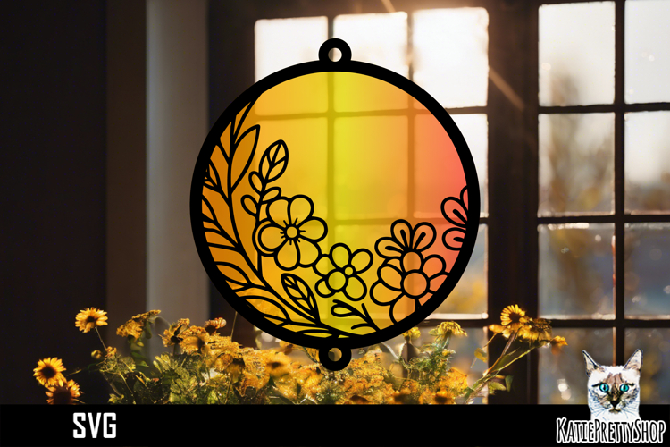 Suncatcher Car Charm Flowers SVG, Hanging Ornament SVG