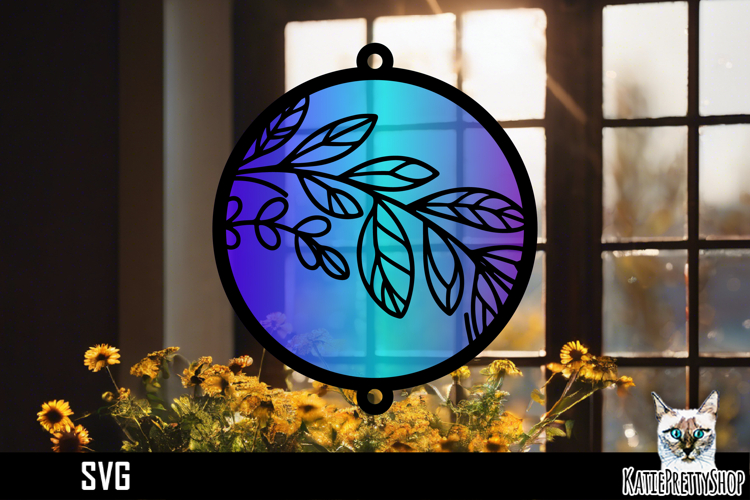 Suncatcher Car Charm Flowers SVG, Hanging Ornament SVG