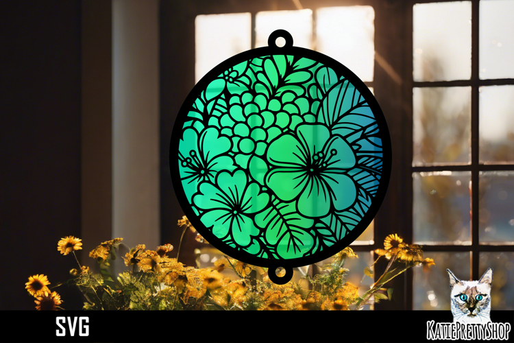 Suncatcher Car Charm Flowers SVG, Hanging Ornament SVG