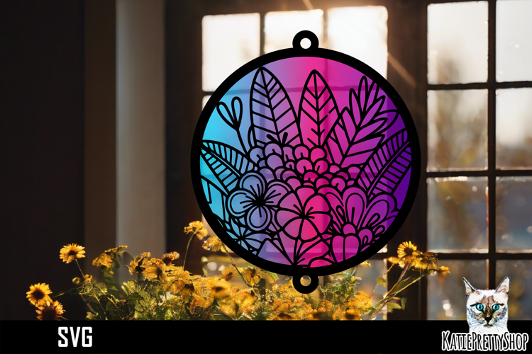 Suncatcher Car Charm Flowers SVG, Hanging Ornament SVG