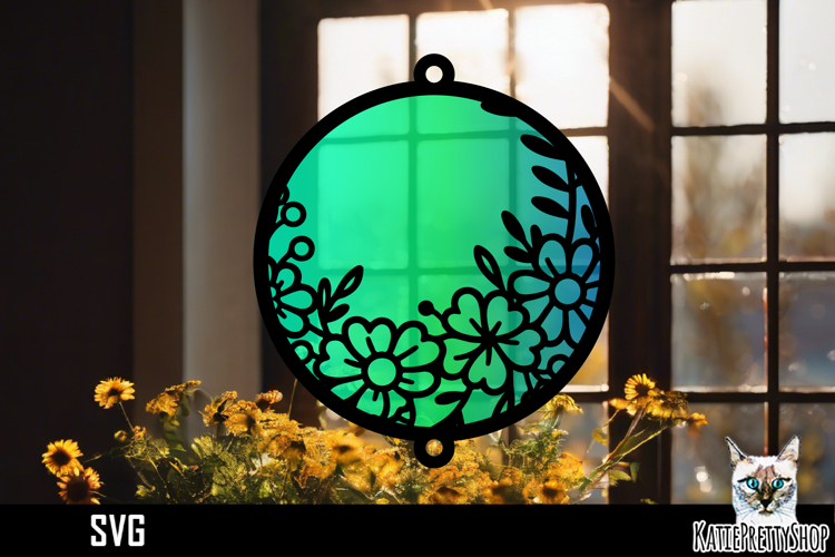Suncatcher Car Charm Flowers SVG, Hanging Ornament SVG