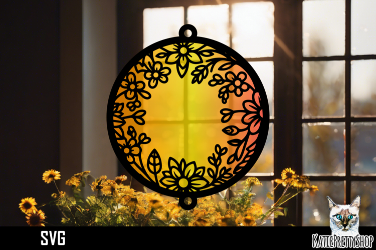 Suncatcher Car Charm Flowers SVG, Hanging Ornament SVG