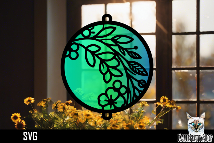 Suncatcher Car Charm Flowers SVG, Hanging Ornament SVG