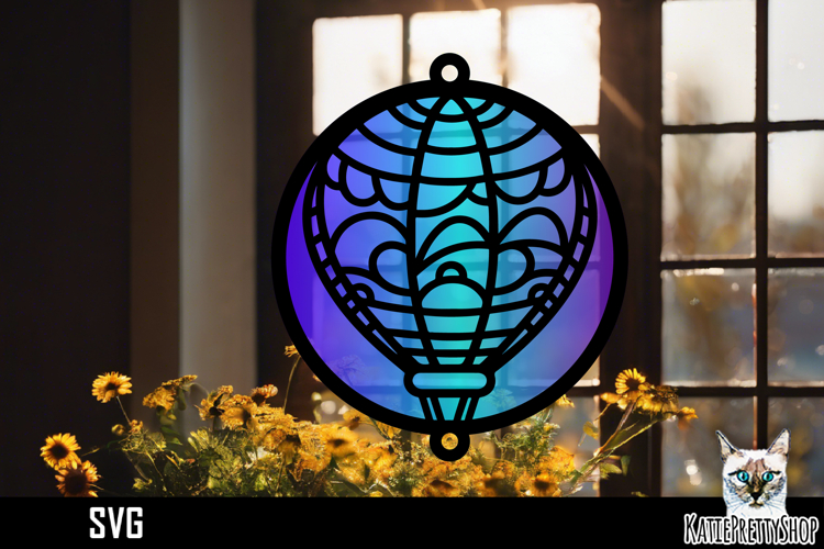 Suncatcher Car Charm SVG, Air balloon Ornament SVG