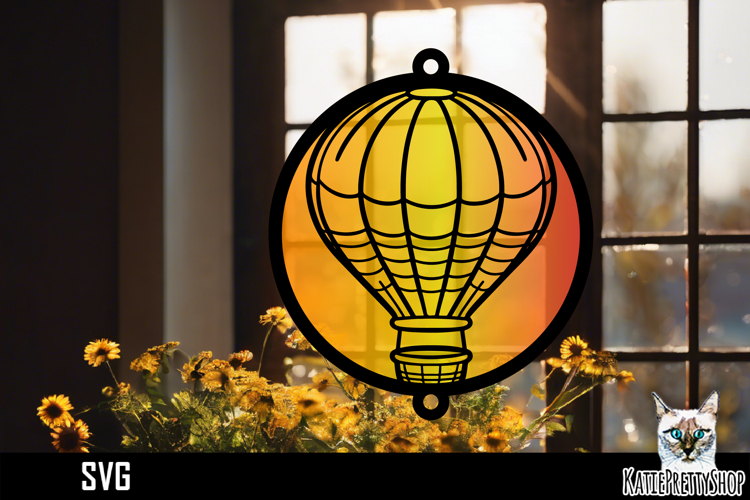 Suncatcher Car Charm SVG, Air balloon Ornament SVG
