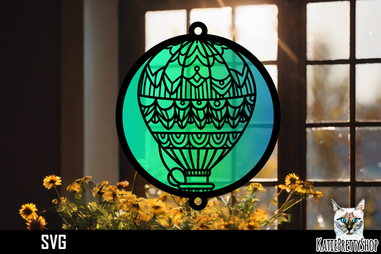 Suncatcher Car Charm SVG, Air balloon Ornament SVG