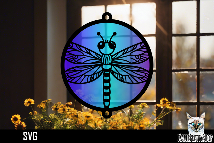 Suncatcher Car Charm SVG, Dragonfly Ornament SVG