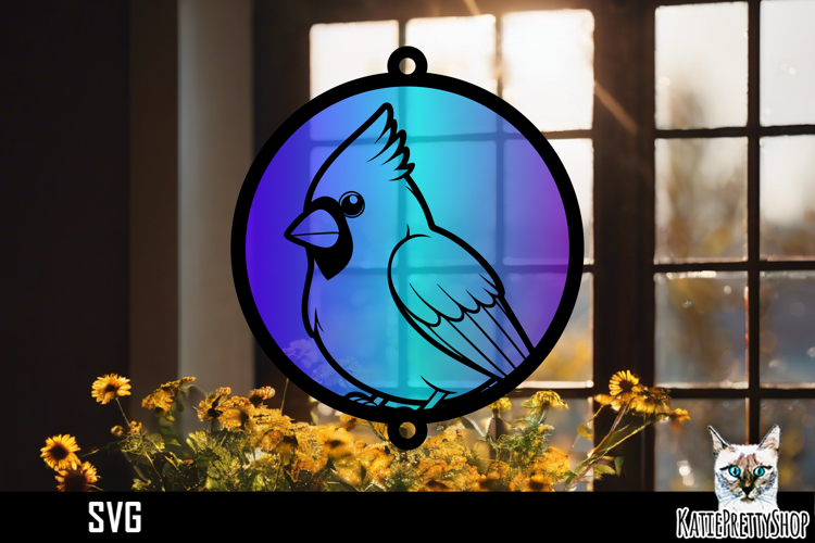 Suncatcher Car Charm SVG, Cardinal Bird Ornament SVG