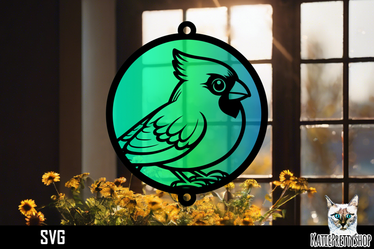 Suncatcher Car Charm SVG, Cardinal Bird Ornament SVG