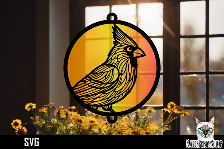 Suncatcher Car Charm SVG, Cardinal Bird Ornament SVG