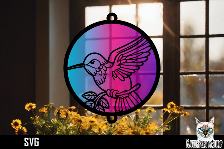 Suncatcher Car Charm SVG, Colibri Bird Ornament SVG