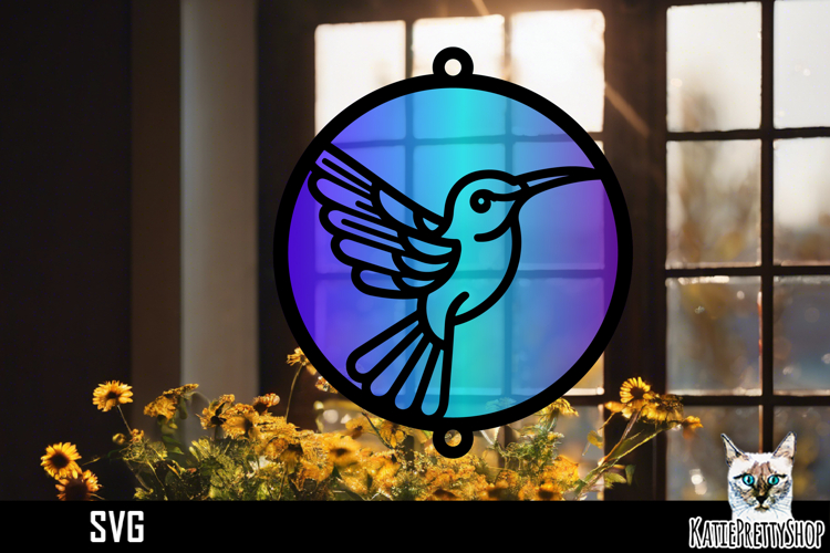 Suncatcher Car Charm SVG, Colibri Bird Ornament SVG