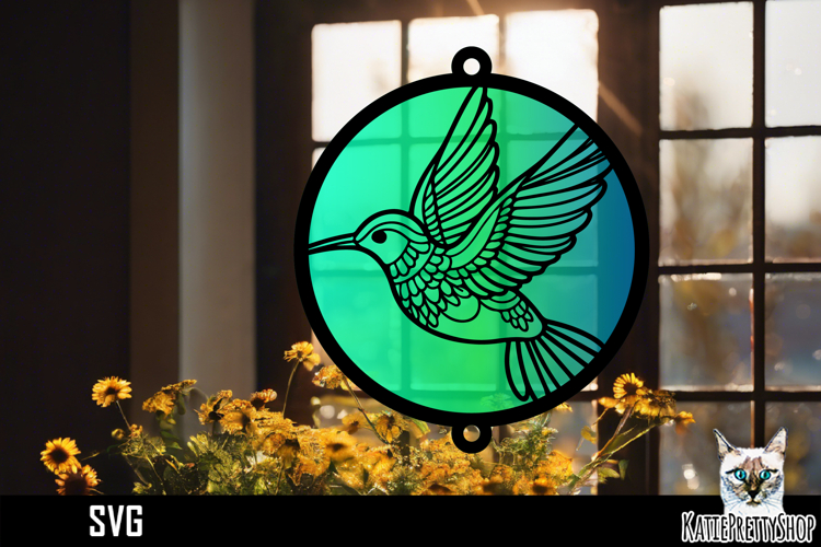 Suncatcher Car Charm SVG, Colibri Bird Ornament SVG
