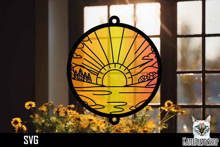 Suncatcher Car Charm sunset SVG, Sun Ornament SVG