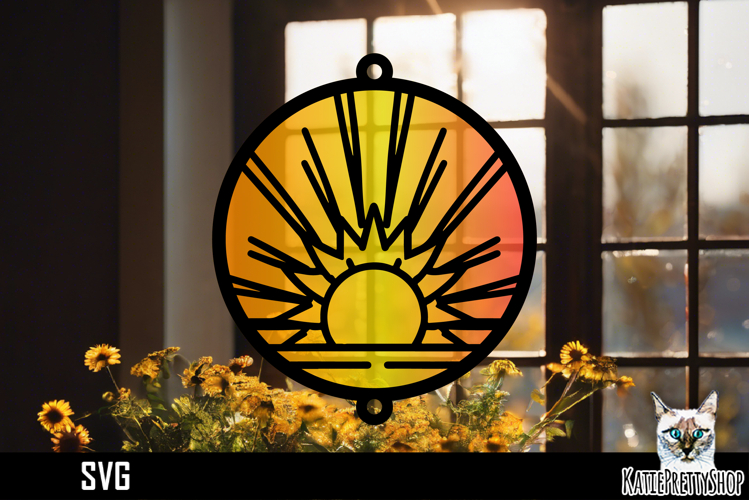 Suncatcher Car Charm sunset SVG, Sun Ornament SVG
