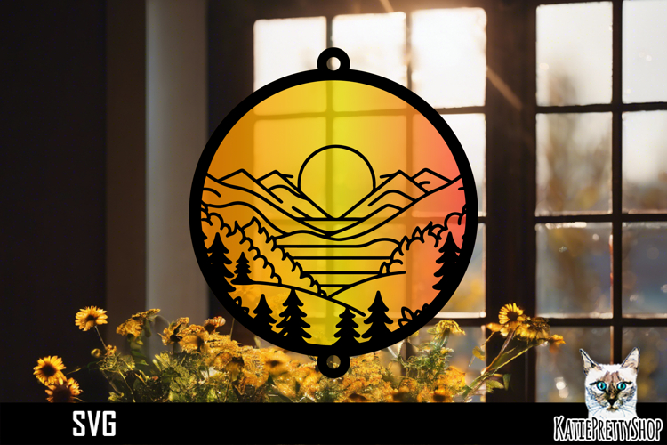 Suncatcher Car Charm sunset SVG, Sun Ornament SVG